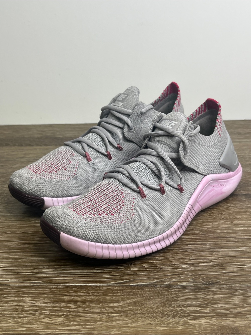 Nike Free TR Flyknit 3 AMP Training Shoes Gray Pink Size 6.5 AA1212-005